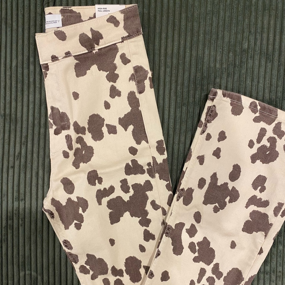 Zara Cream and Brown Patterned Women Jeans